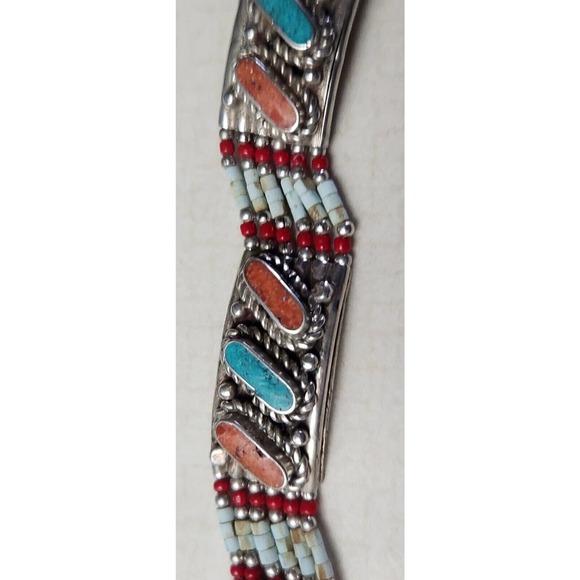 Sterling Silver .925 Coral, Turquoise Bracelet Balinese Made (defect) - Picture 3 of 7